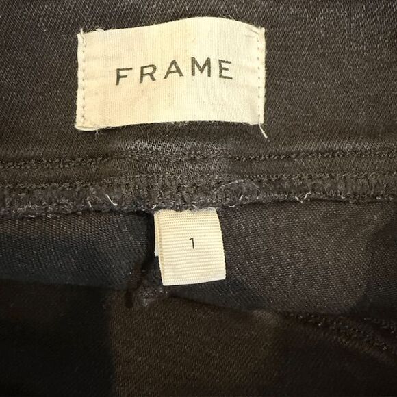FRAME The Jetset High Rise Flare Jeans Sheen Noir Pull On Black Stretch Size 1 - Picture 6 of 14